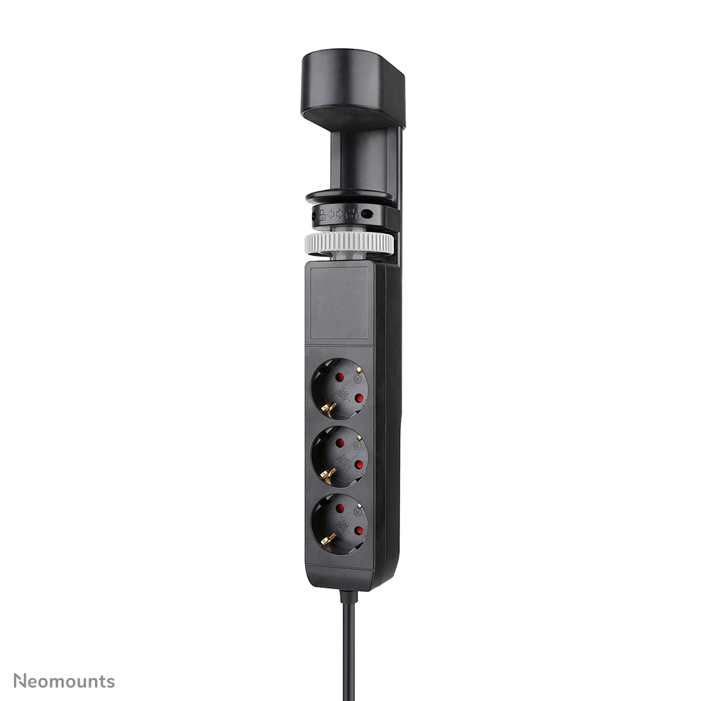 Neomounts VOLT DS22-840BL6 Desk socket with clamp - 2 x USB-C (20W), 1x USB-A (18W), 3 x 230V. socket Type F 3680 Watt- 1.4 m cord - Quick charge - black