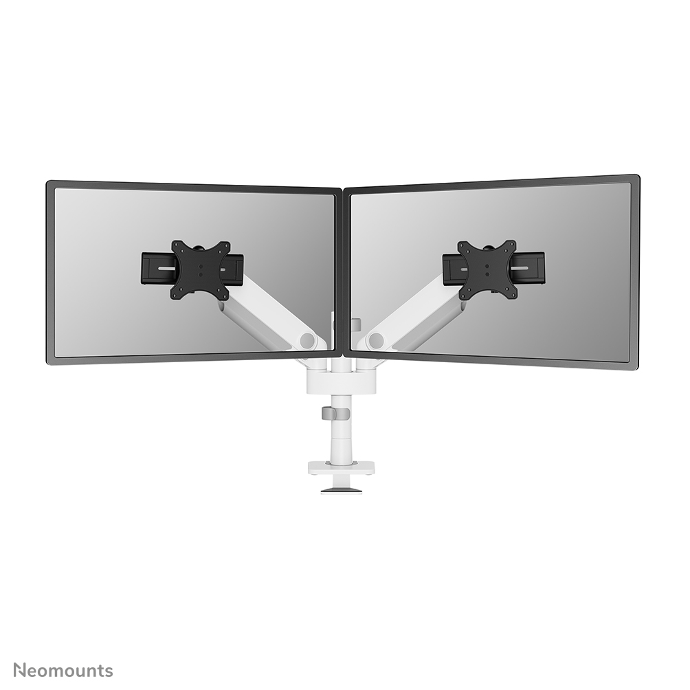 Neomounts NEXT One SL DS65S-950WH2 Dual monitor arm - 24-34" - 1-11 kg/screen (curved 9 kg/screen) - gas spring - 180°-stop - Topfix - Easy Install-model - multi-adjustable slider model - 100% plastic-free packaging - white