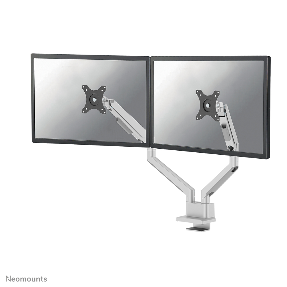 Neomounts NEXT Slim DS70-250SL2 Dual monitor arm - 17-32" - 1-9 kg/screen (curved 8 kg/screen) - gas spring - 180°-stop - Topfix - Easy Install-model - 100% plastic-free packaging - silver