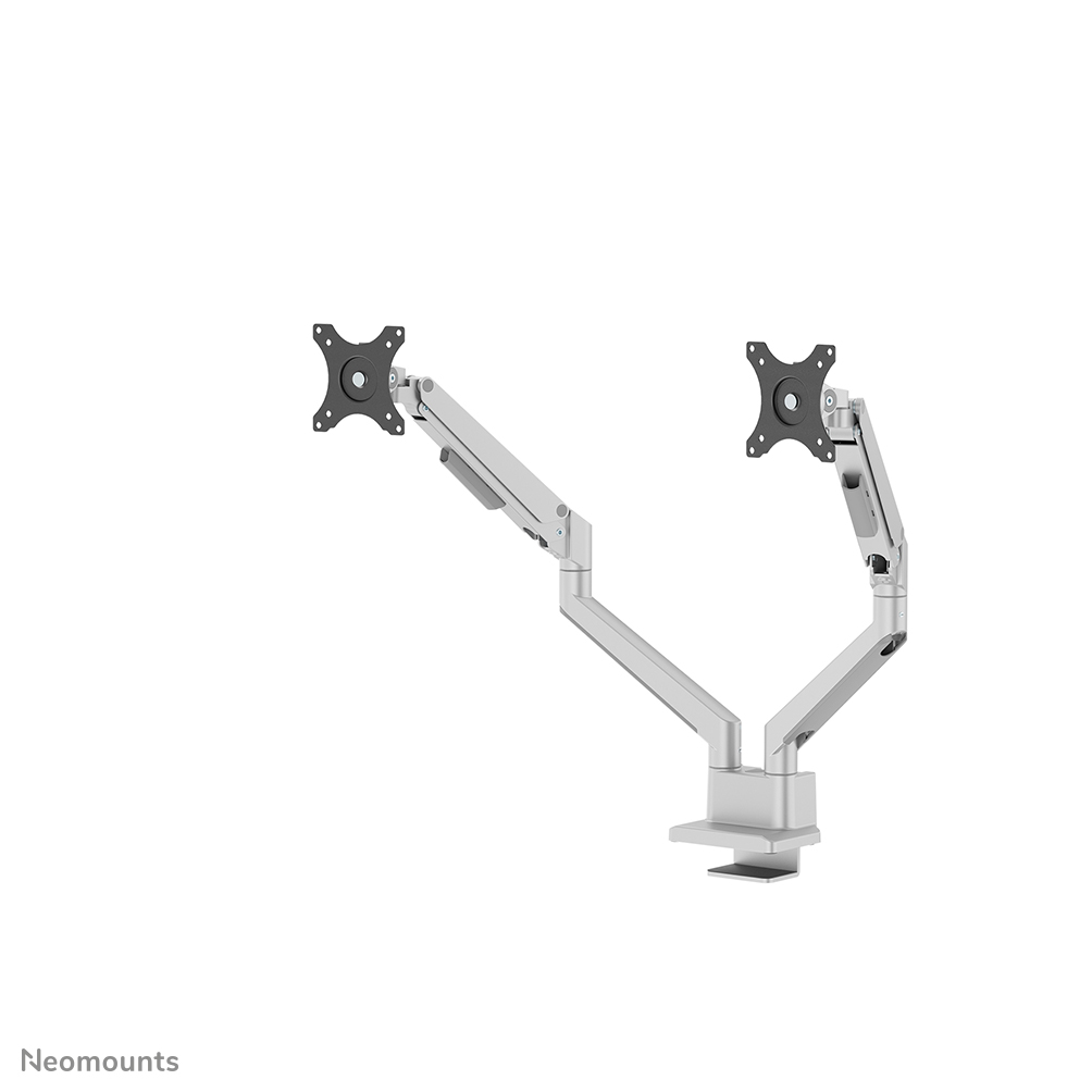 Neomounts NEXT Slim DS70-250SL2 Dual monitor arm - 17-32" - 1-9 kg/screen (curved 8 kg/screen) - gas spring - 180°-stop - Topfix - Easy Install-model - 100% plastic-free packaging - silver