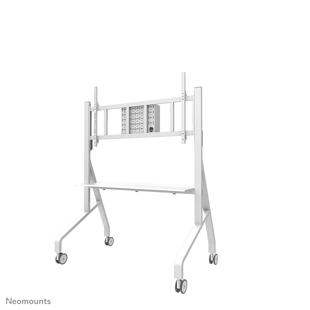 Neomounts MOVE Go XL FL50-575WH1 TV trolley - 65-110" - max 125 kg - manual h 129-139 cm - VESA 100x100-1100x600 - incl. hardware shelf - lockable (excl. lock) - TÜV certified - Rapid Install-model incl. installation aid - video bar kit optionally available - white