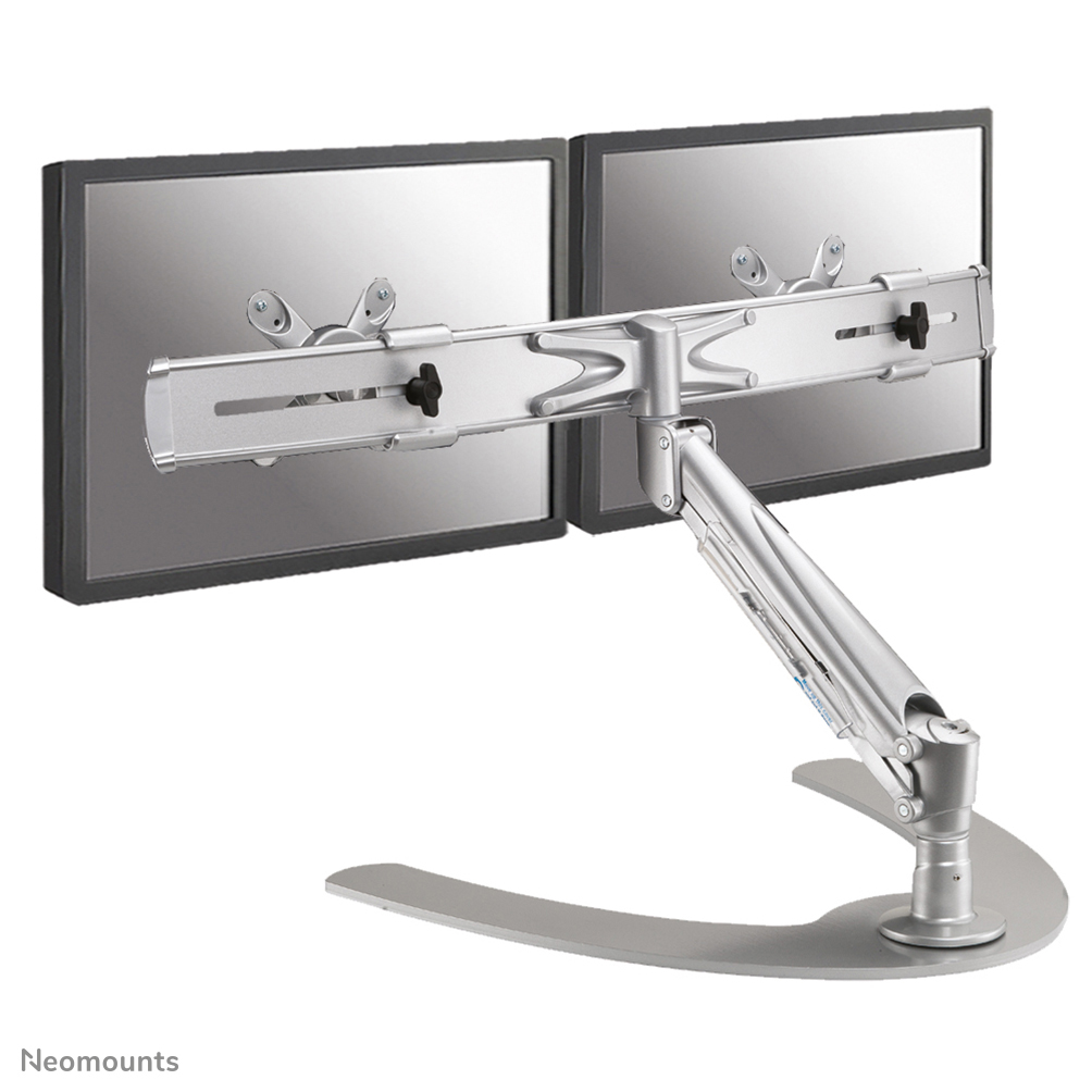 Neomounts full motion dual desk stand for two 10-24" monitor screens, height adjustable (gas spring) - Silver									