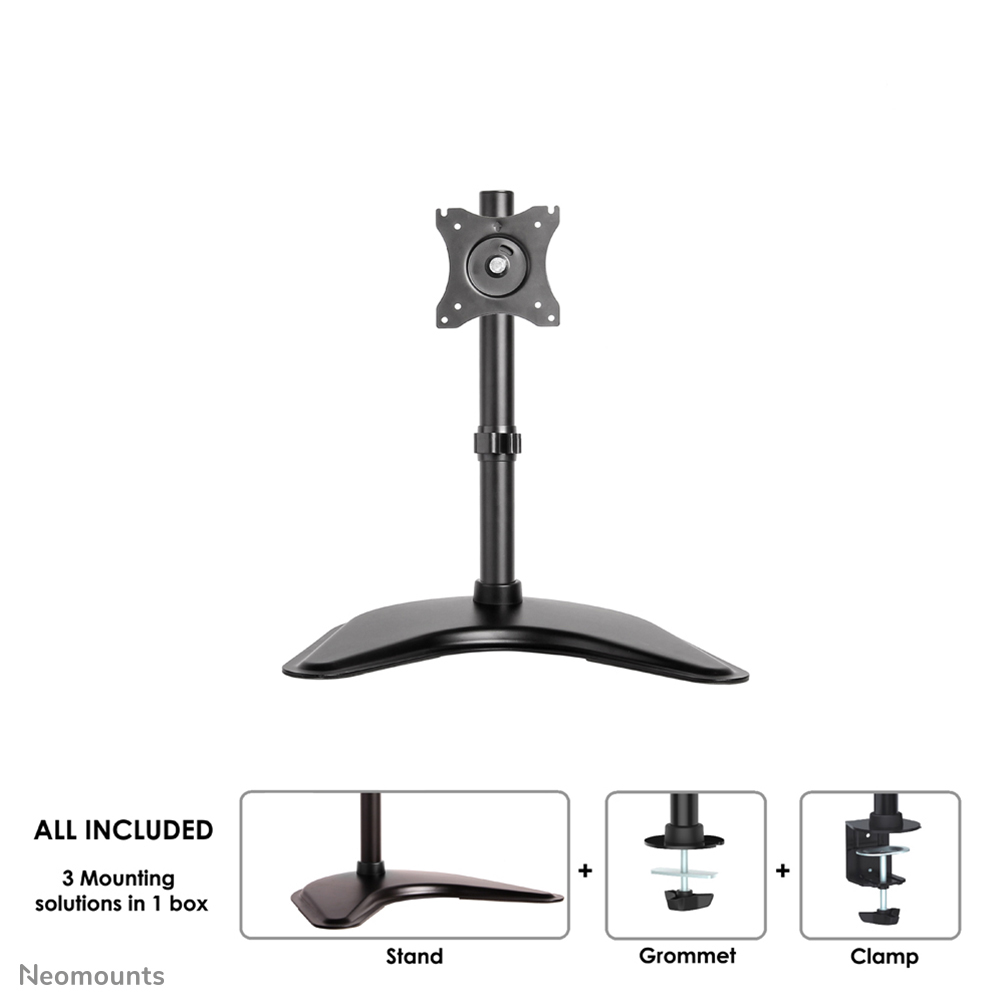 Neomounts Tilt/Turn/Rotate Monitor Arm Desk Mount (stand, clamp & grommet) for 10-30" Monitor Screen, Height Adjustable - Black										