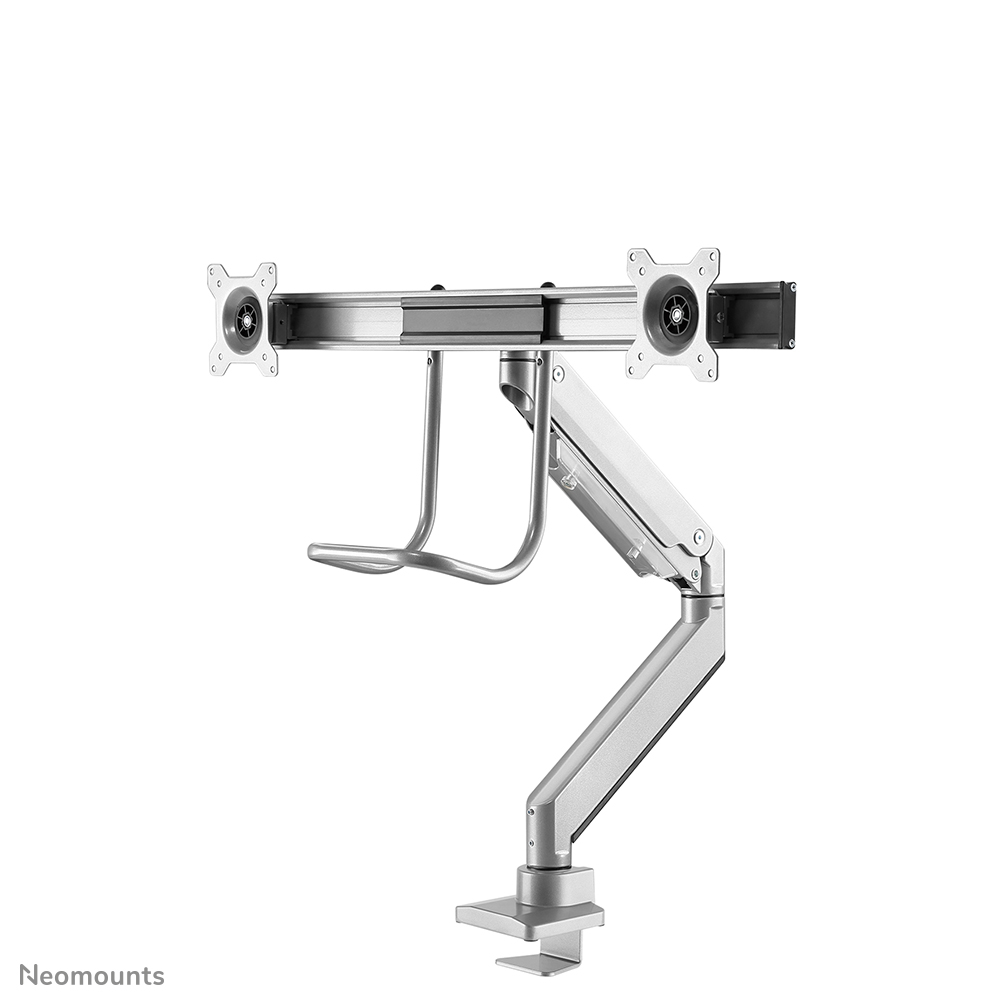 Neomounts NM-D775DXSILVER Dual crossbar monitor arm - 10-32" - 1-8 kg/screen - gas spring - 180°-stop - Topfix - silver