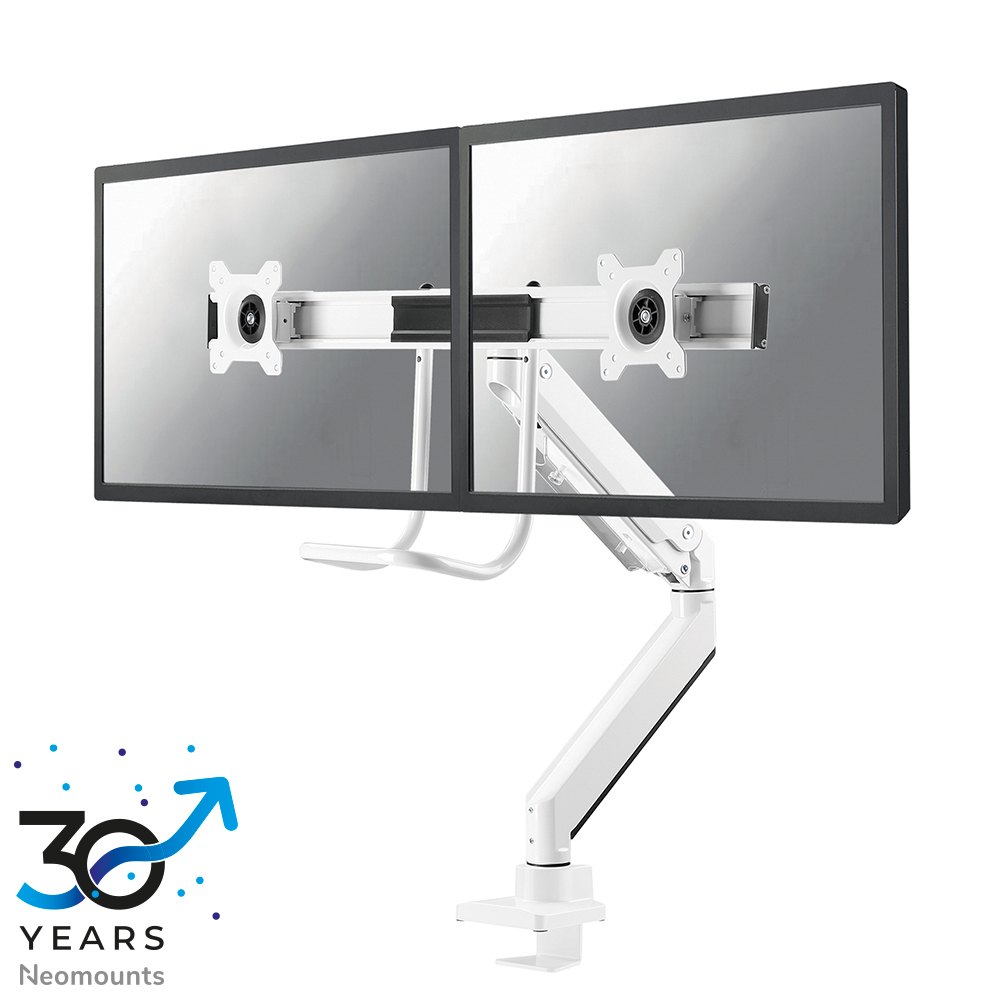 Neomounts NM-D775DXWHITE Dual crossbar monitor arm - 10-32" - 1-8 kg/screen - gas spring - 180°-stop - Topfix - white