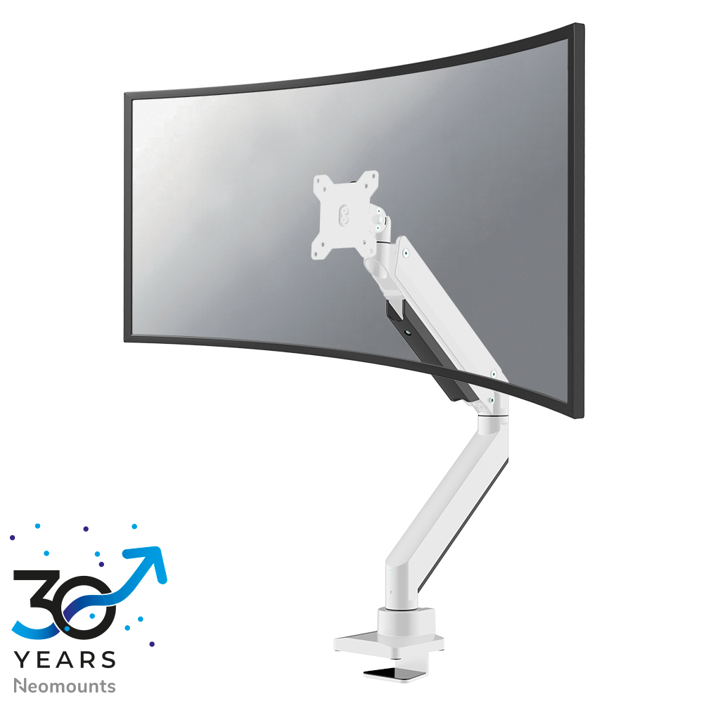 Neomounts NM-D775WHITEPLUS Single monitor arm - 10-49" - 1-18 kg (curved 14 kg) - gas spring - 180°-stop - Topfix - white