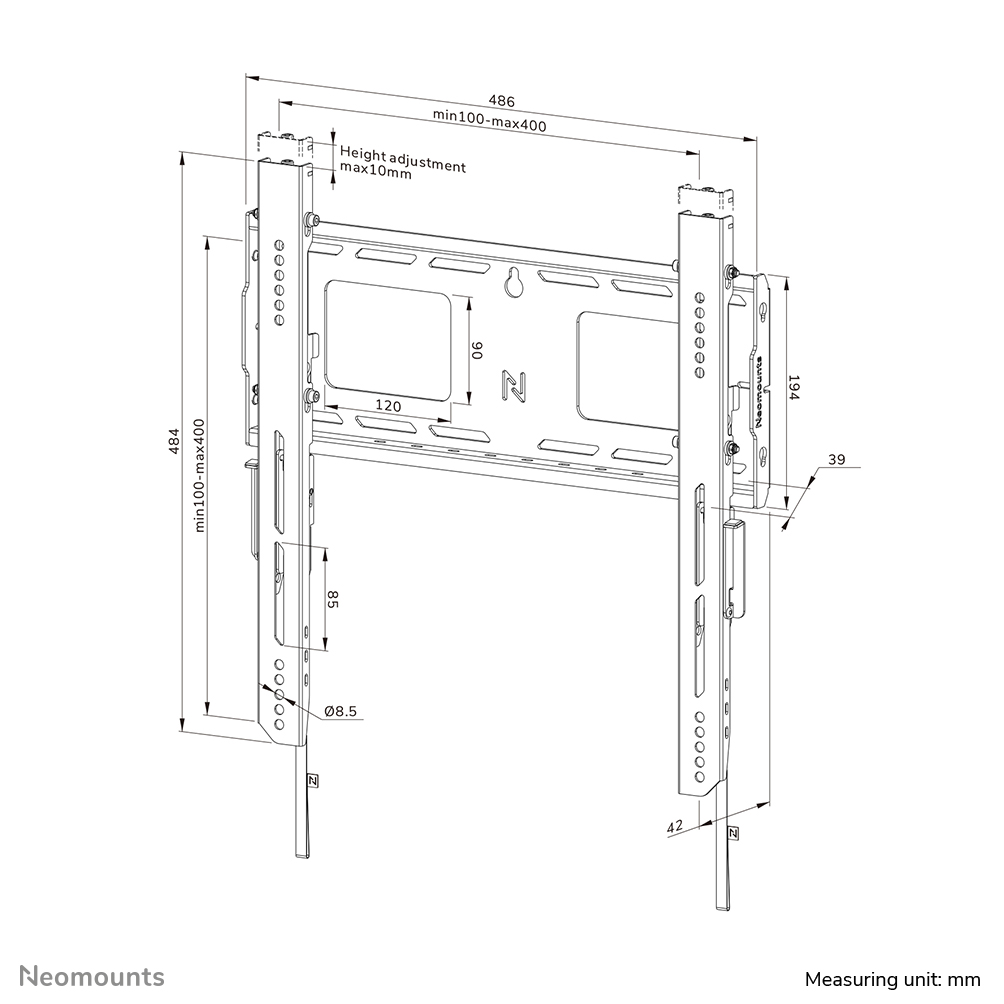 Wwd30 Mounting Rails WL30-750BL14 - Neomounts WL30-750BL14 Heavy duty wall mount 42-75